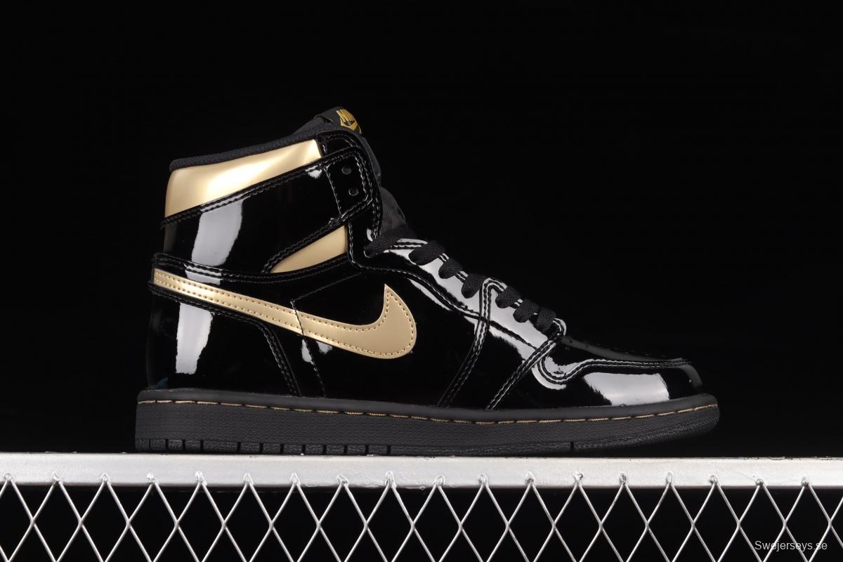 Air Jordan 1 High OG Metallic Gold black gold lacquered leather 555088-032