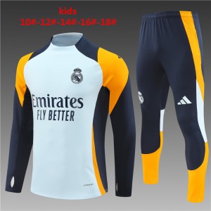 24/25 Kids Real Madrid Light Blue/Navy/Orange Half Zipper Jacket+Long Pants